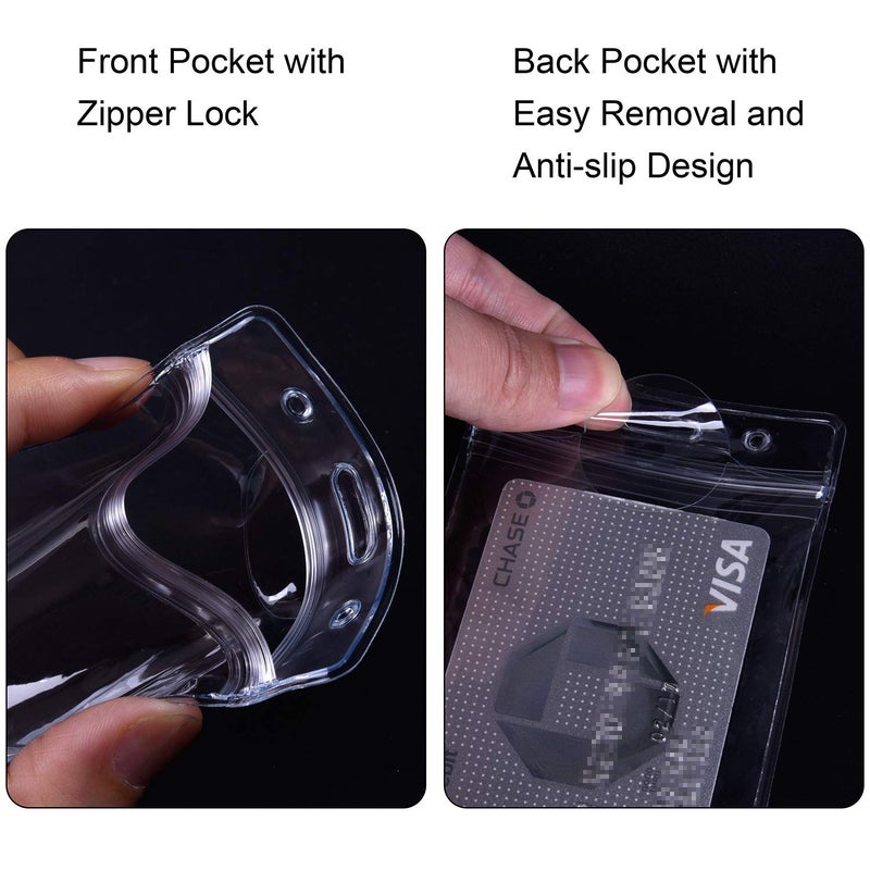 Wisdompro 10 Pack Badge Holder, Double-Sided 2 Card Slot Waterproof Flexible and Soft Clear PVC ID Badge Holder with Resealable Zip for Multiple Cards - Vertical (4" x 2.75" Inner Size) - Image 2